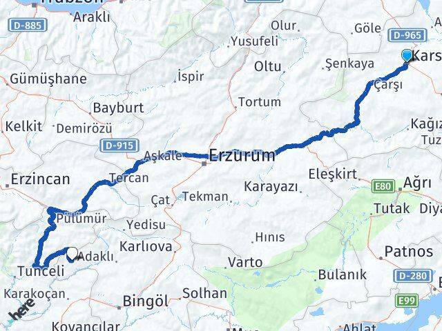 Kars Yayladere Bingöl Arası Kaç Km - Yol Haritası