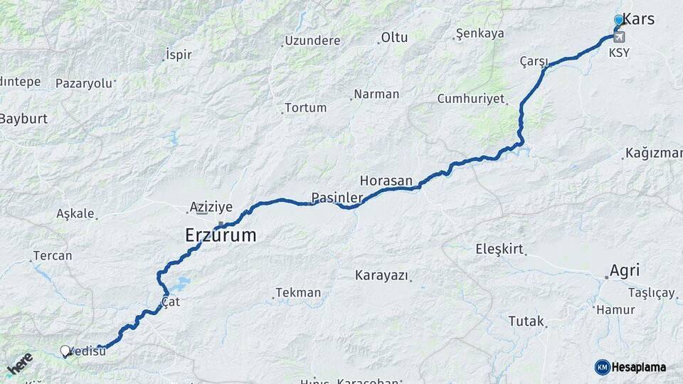 Kars Yedisu Bingöl Arası Kaç Km - Yol Haritası