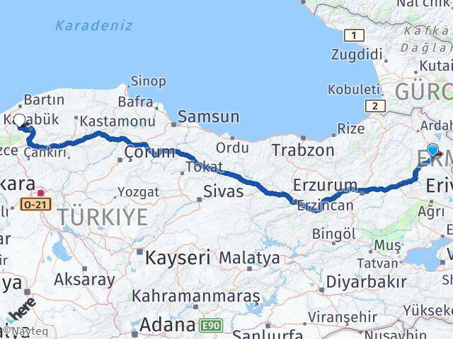 Kars Yenice Karabük Arası Kaç Km - Yol Haritası
