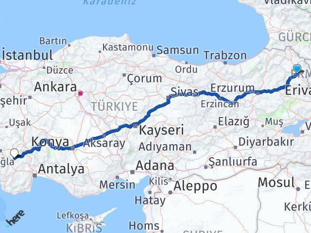 Kars Yeşilova Burdur Arası Kaç Km - Yol Haritası