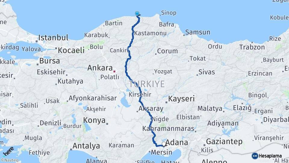 Kastamonu Abana Adana Arası Kaç Km - Yol Haritası