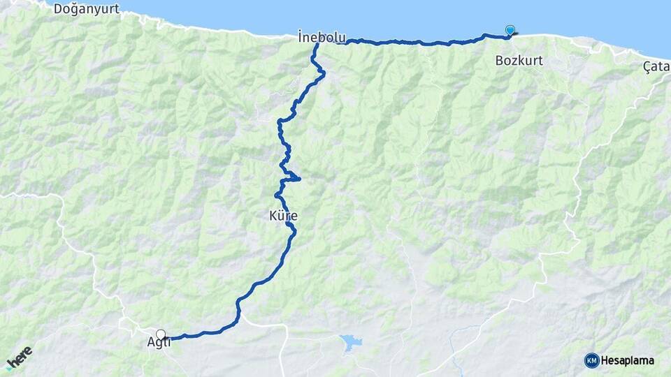 Kastamonu Abana Ağlı Arası Kaç Km - Yol Haritası