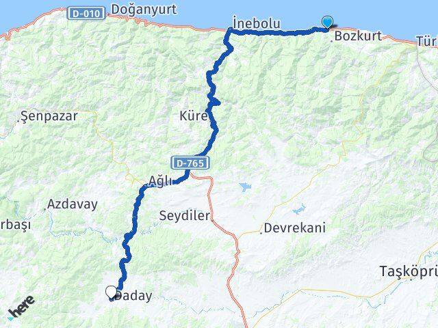 Kastamonu Abana Daday Arası Kaç Km - Yol Haritası