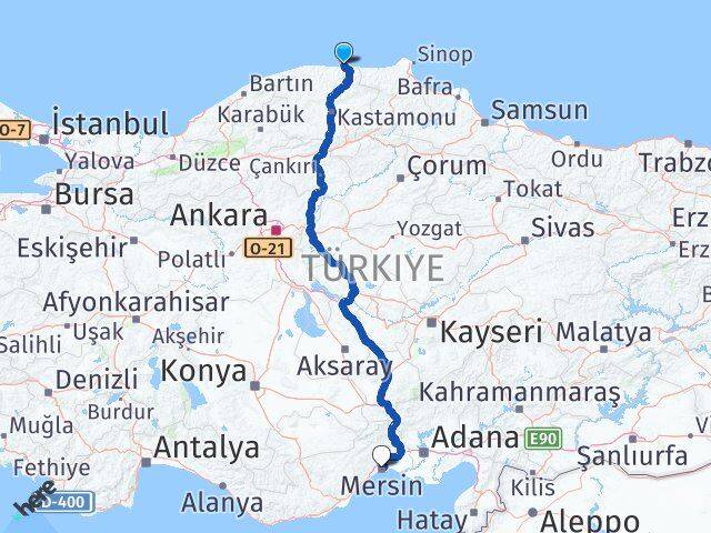 Kastamonu Abana Mersin Arası Kaç Km - Yol Haritası