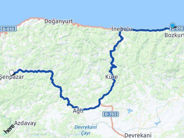 Kastamonu Abana Şenpazar Arası Kaç Km - Yol Haritası