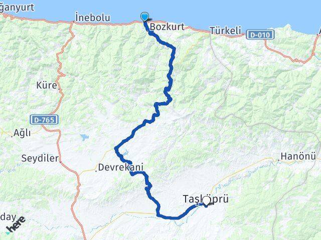Kastamonu Abana Taşköprü Arası Kaç Km - Yol Haritası