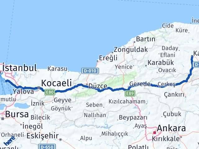 Kastamonu Adalar İstanbul Arası Kaç Km - Yol Haritası