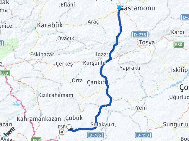 Kastamonu Akyurt Ankara Arası Kaç Km - Yol Haritası