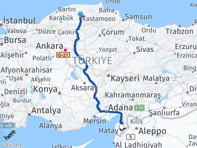 Kastamonu Altınözü Hatay Arası Kaç Km - Yol Haritası