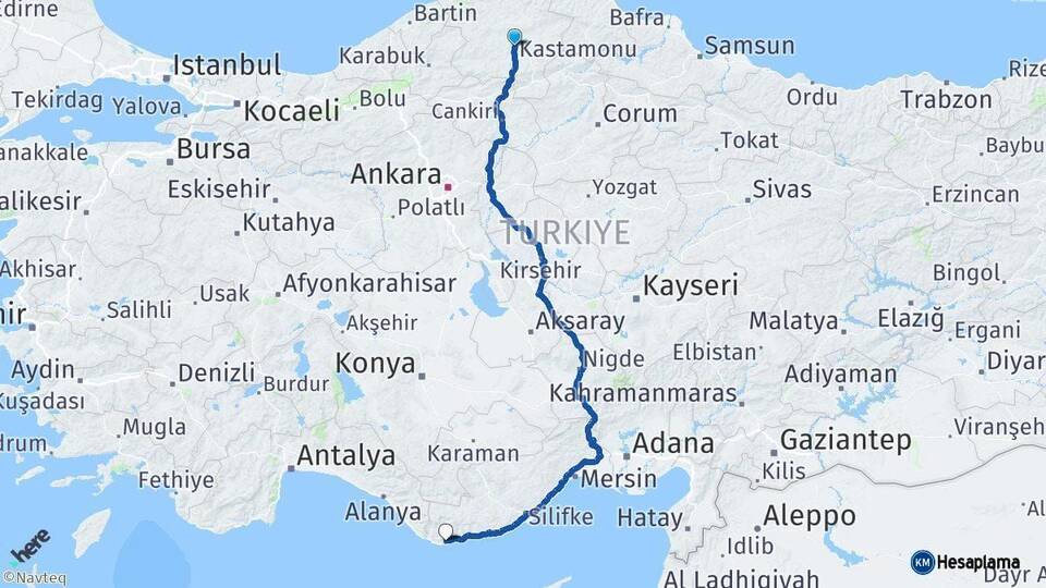 Kastamonu Anamur Mersin Arası Kaç Km - Yol Haritası