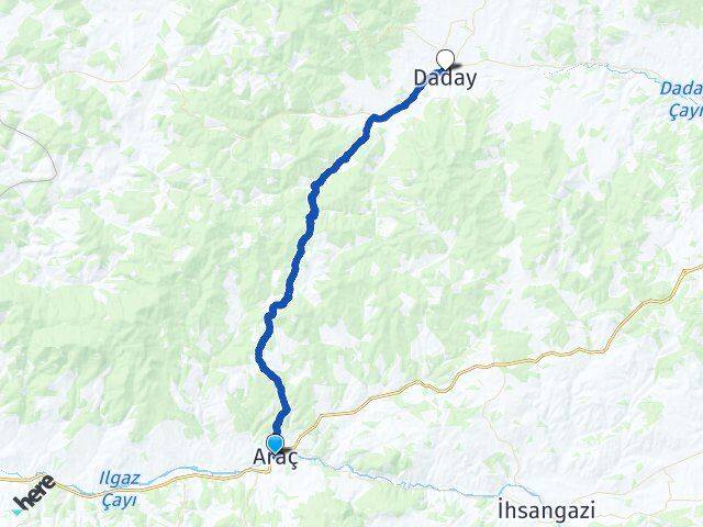 Kastamonu Araç Daday Arası Kaç Km - Yol Haritası
