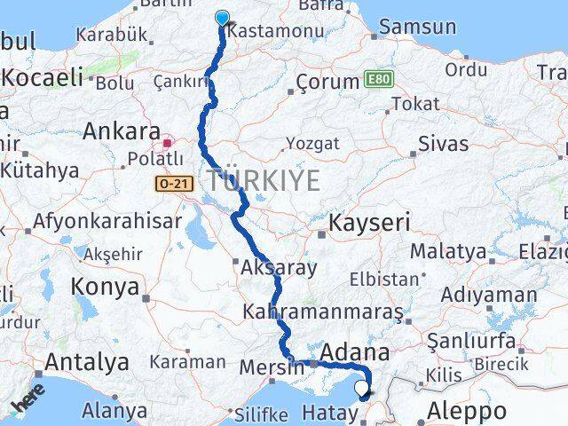 Kastamonu Arsuz Hatay Arası Kaç Km - Yol Haritası