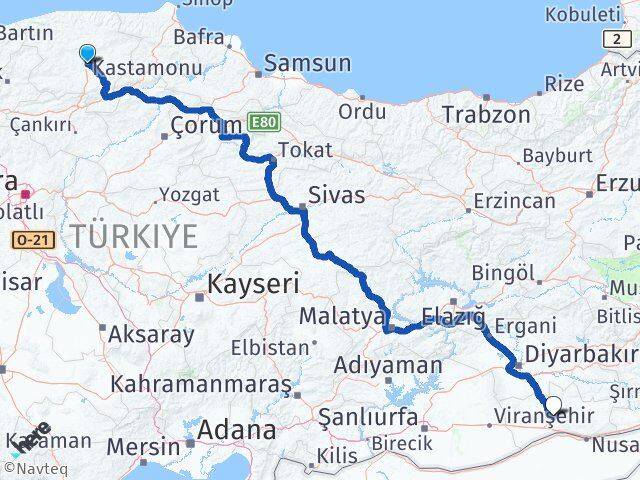 Kastamonu Artuklu Mardin Arası Kaç Km - Yol Haritası