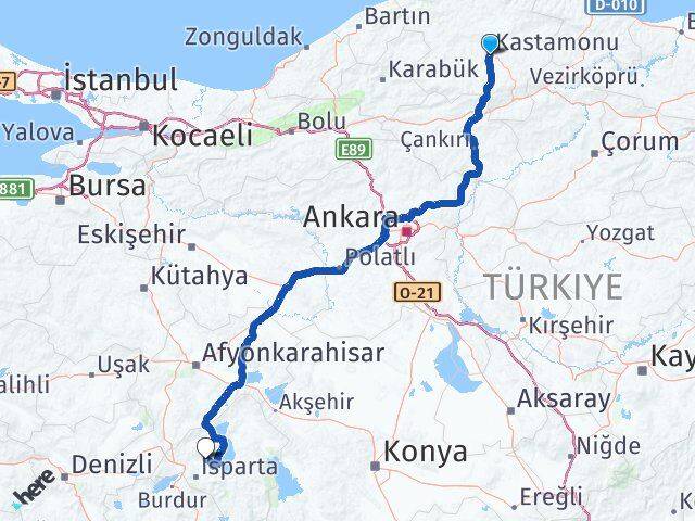 Kastamonu Atabey Isparta Arası Kaç Km - Yol Haritası