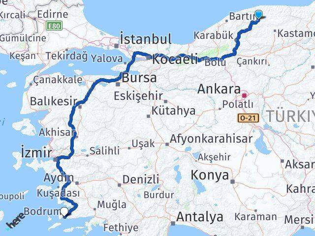 Kastamonu Azdavay Bodrum Muğla Arası Kaç Km - Yol Haritası