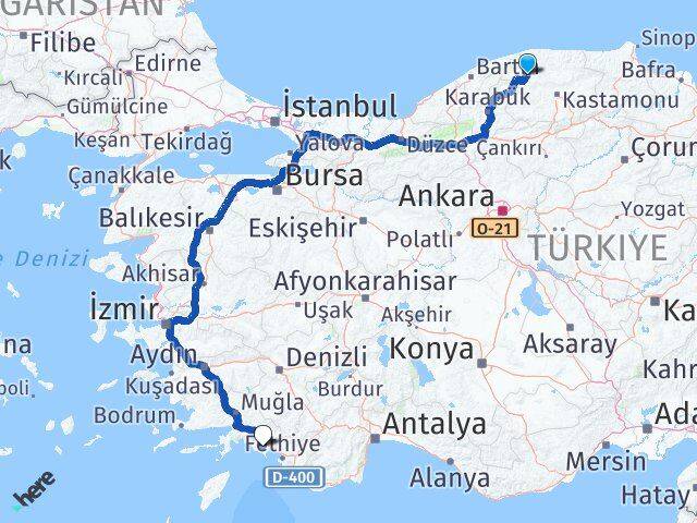 Kastamonu Azdavay Dalaman Muğla Arası Kaç Km - Yol Haritası