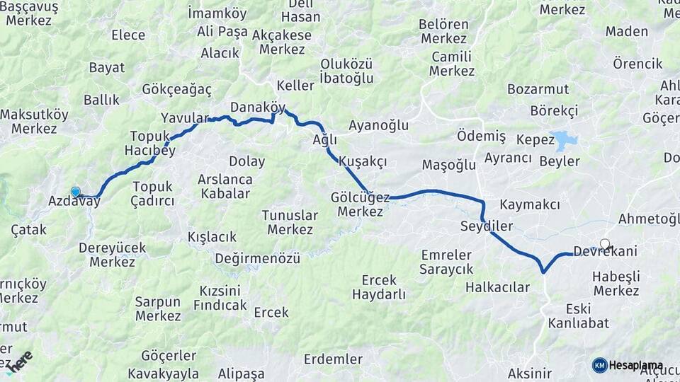 Kastamonu Azdavay Devrekani Arası Kaç Km - Yol Haritası