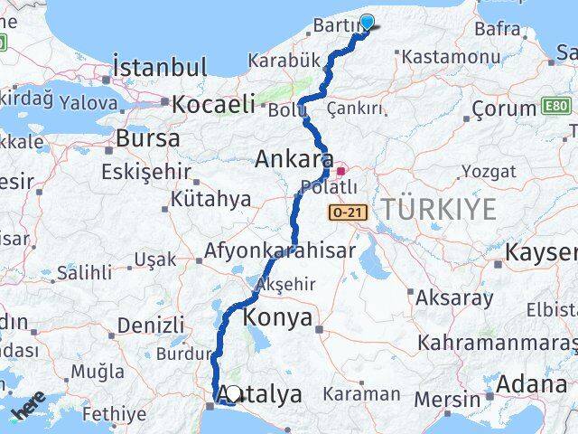 Kastamonu Azdavay Serik Antalya Arası Kaç Km - Yol Haritası
