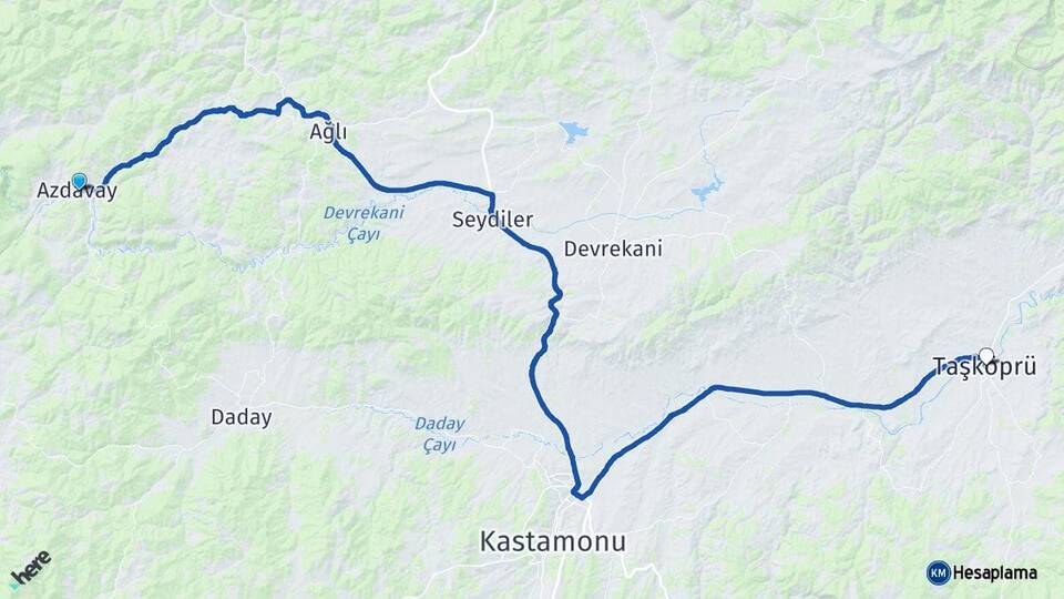 Kastamonu Azdavay Taşköprü Arası Kaç Km - Yol Haritası