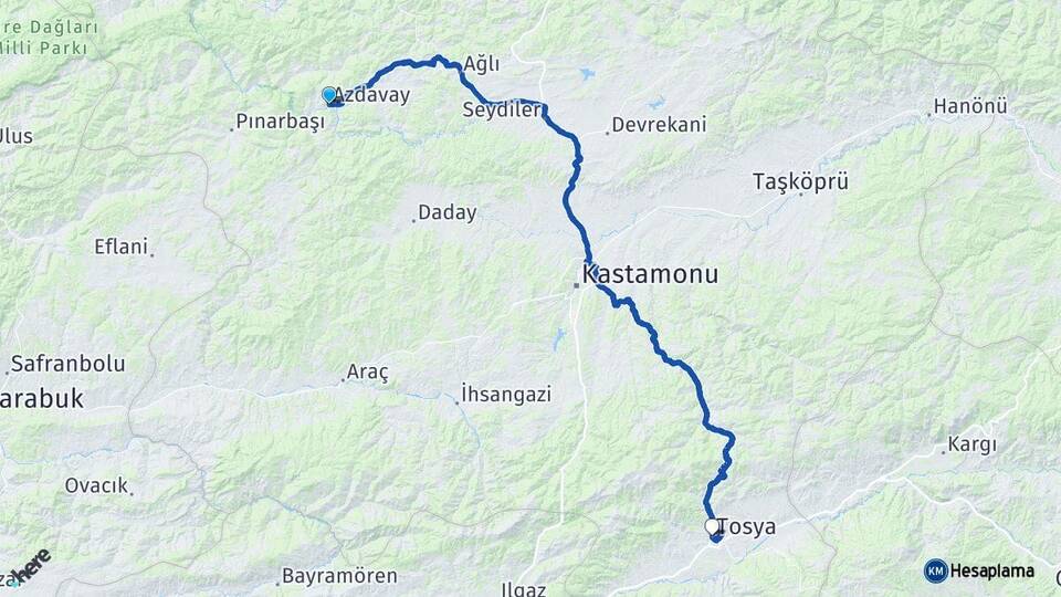 Kastamonu Azdavay Tosya Arası Kaç Km - Yol Haritası