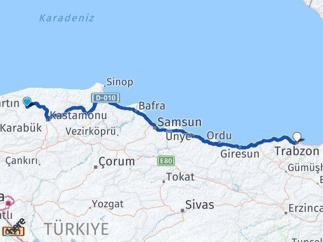 Kastamonu Azdavay Trabzon Arası Kaç Km - Yol Haritası
