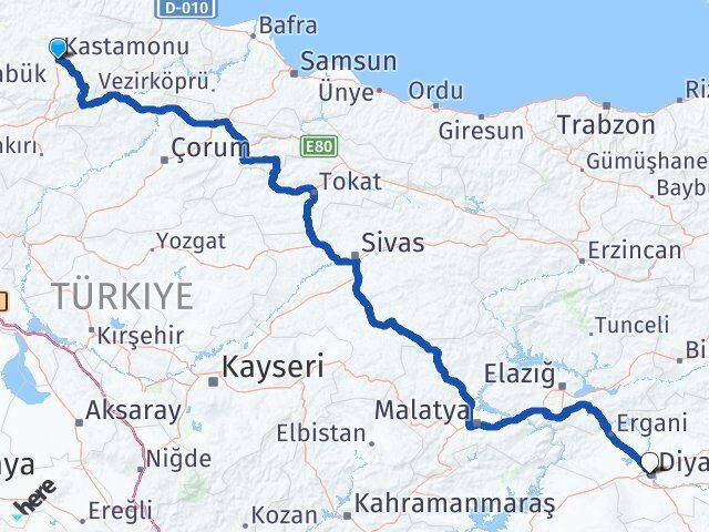 Kastamonu Bağlar Diyarbakır Arası Kaç Km - Yol Haritası