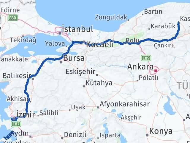 Kastamonu Balçova İzmir Arası Kaç Km - Yol Haritası