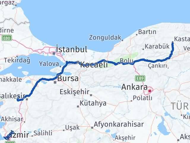 Kastamonu Balya Balıkesir Arası Kaç Km - Yol Haritası