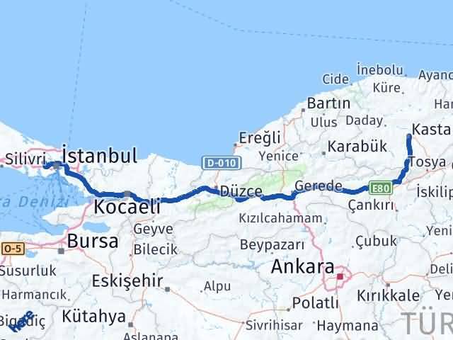 Kastamonu Başakşehir İstanbul Arası Kaç Km - Yol Haritası