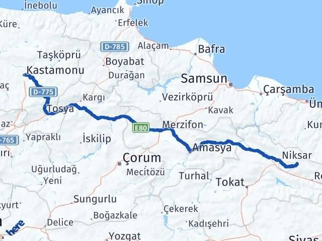 Kastamonu Başçiftlik Tokat Arası Kaç Km - Yol Haritası
