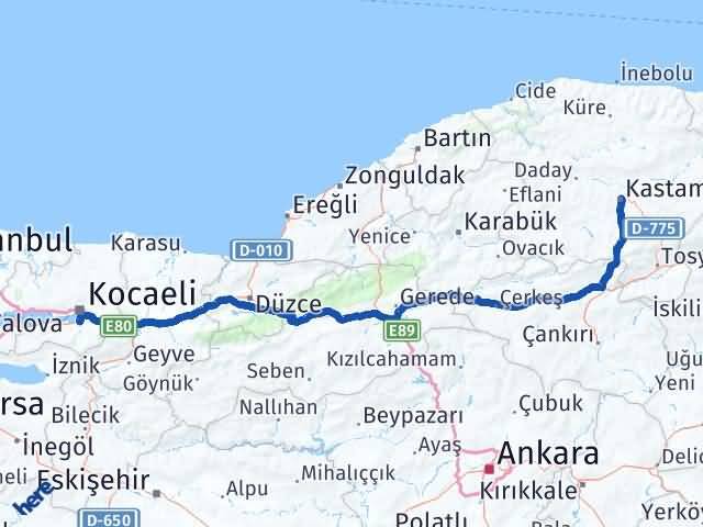 Kastamonu Başiskele Kocaeli Arası Kaç Km - Yol Haritası