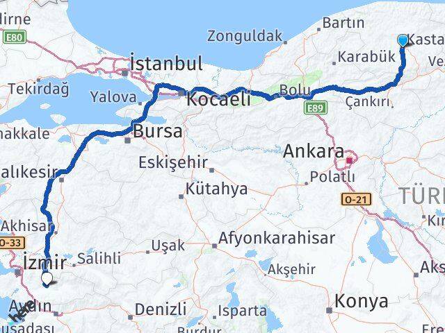 Kastamonu Bayındır İzmir Arası Kaç Km - Yol Haritası