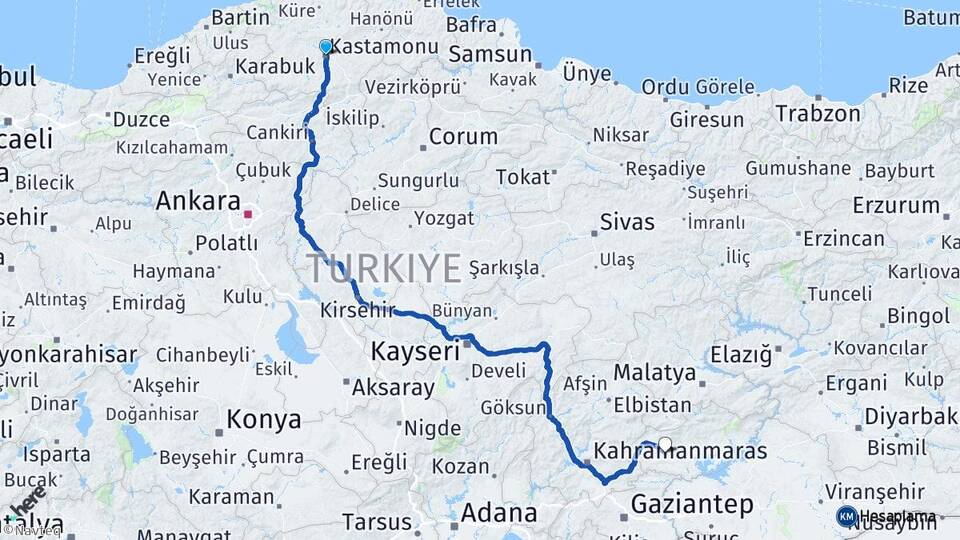 Kastamonu Besni Adıyaman Arası Kaç Km - Yol Haritası
