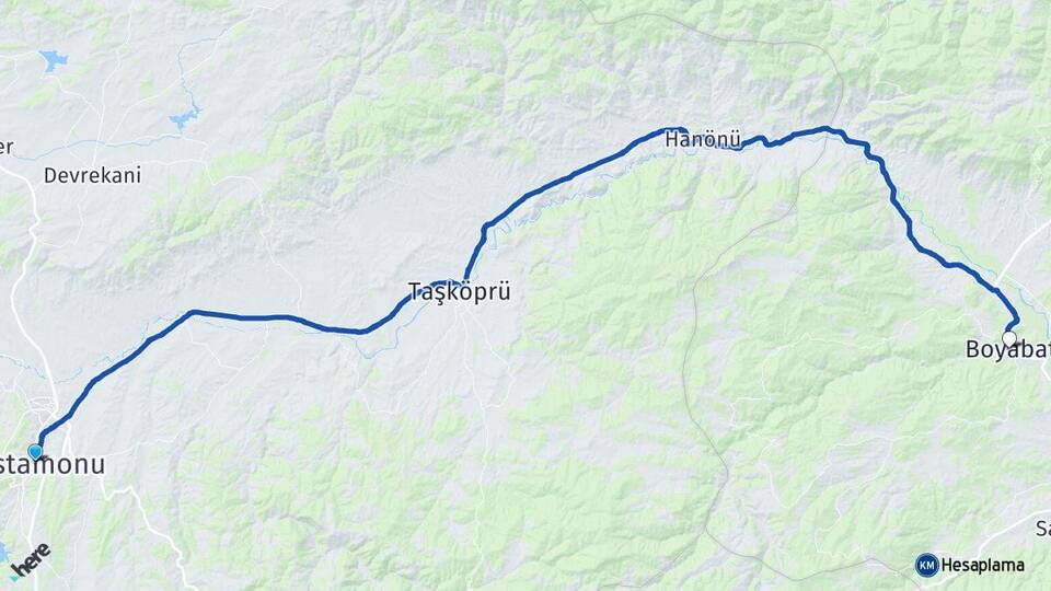 Kastamonu Boyabat Sinop Arası Kaç Km - Yol Haritası