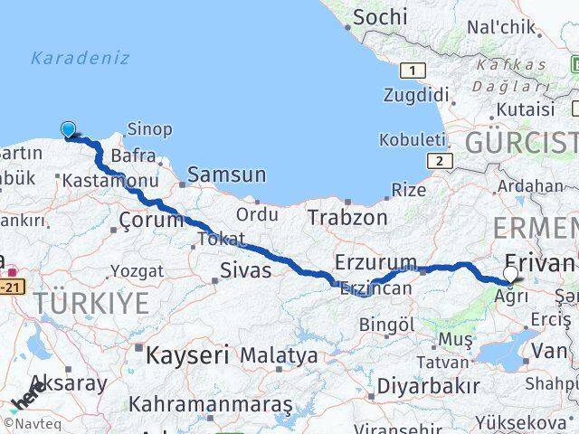 Kastamonu Bozkurt Ağrı Arası Kaç Km - Yol Haritası