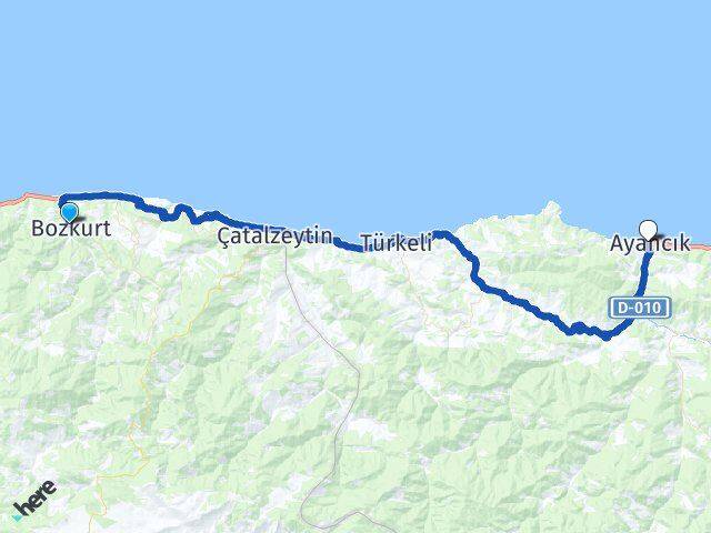 Kastamonu Bozkurt Ayancık Sinop Arası Kaç Km - Yol Haritası