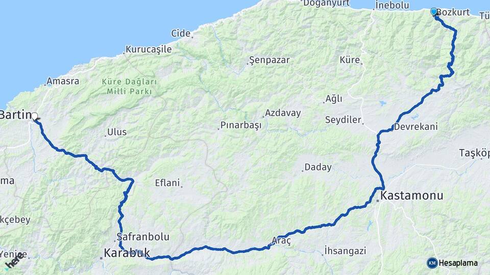 Kastamonu Bozkurt Bartın Arası Kaç Km - Yol Haritası
