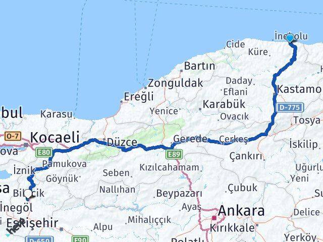 Kastamonu Bozkurt Bilecik Arası Kaç Km - Yol Haritası