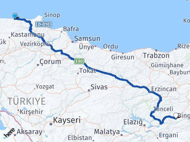Kastamonu Bozkurt Bingöl Arası Kaç Km - Yol Haritası