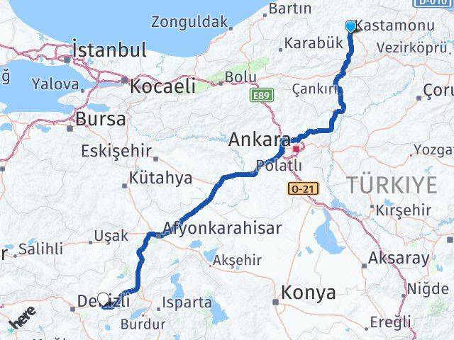 Kastamonu Bozkurt Denizli Arası Kaç Km - Yol Haritası