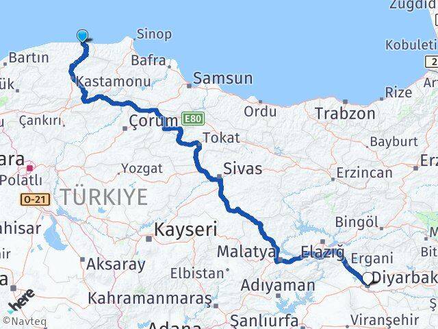 Kastamonu Bozkurt Diyarbakır Arası Kaç Km - Yol Haritası