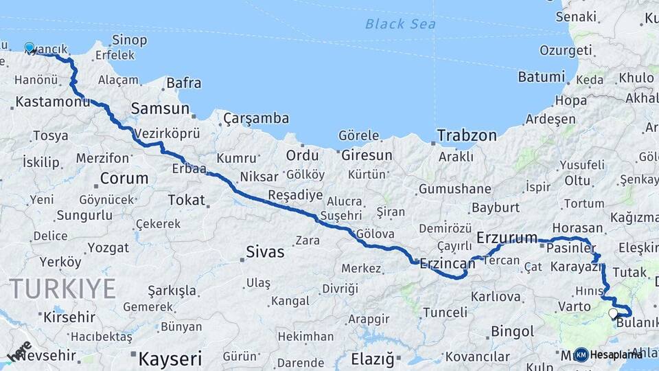 Kastamonu Bozkurt Güzelcehisar Bartın Arası Kaç Km - Yol Haritası