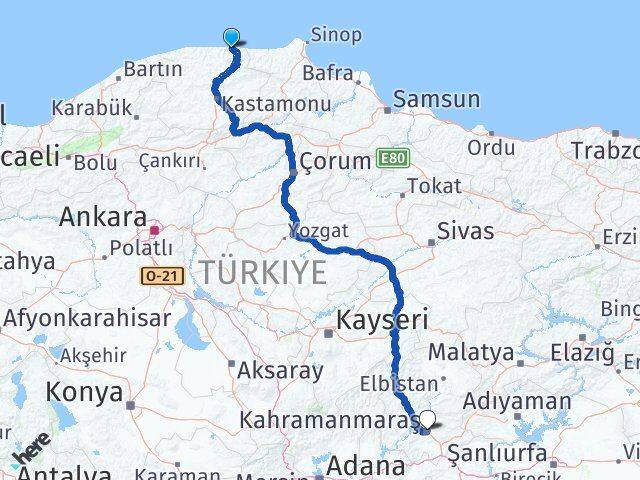 Kastamonu Bozkurt Kahramanmaraş Arası Kaç Km - Yol Haritası