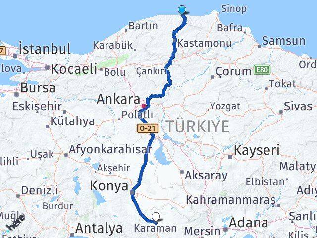 Kastamonu Bozkurt Karaman Arası Kaç Km - Yol Haritası