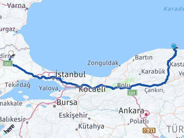 Kastamonu Bozkurt Kırklareli Arası Kaç Km - Yol Haritası