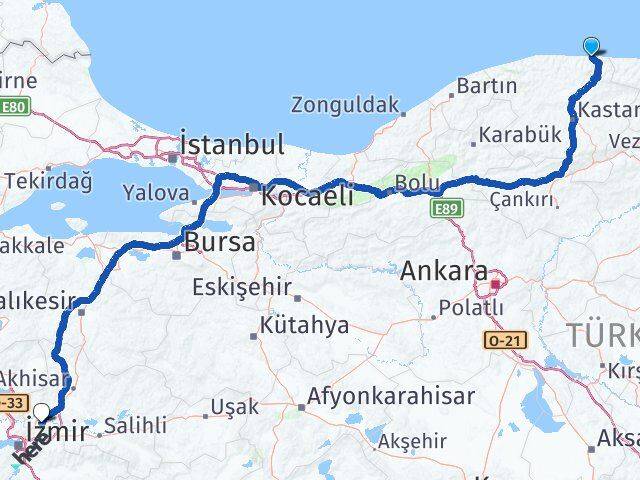Kastamonu Bozkurt Manisa Arası Kaç Km - Yol Haritası