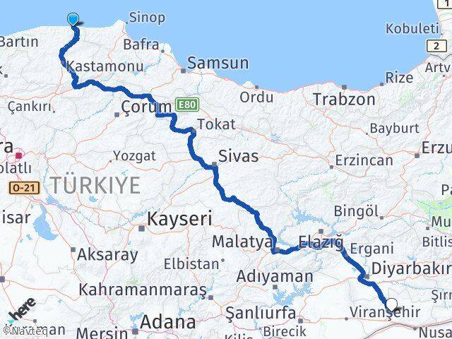Kastamonu Bozkurt Mardin Arası Kaç Km - Yol Haritası
