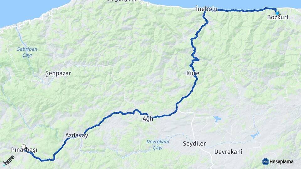 Kastamonu Bozkurt Pınarbaşı Arası Kaç Km - Yol Haritası