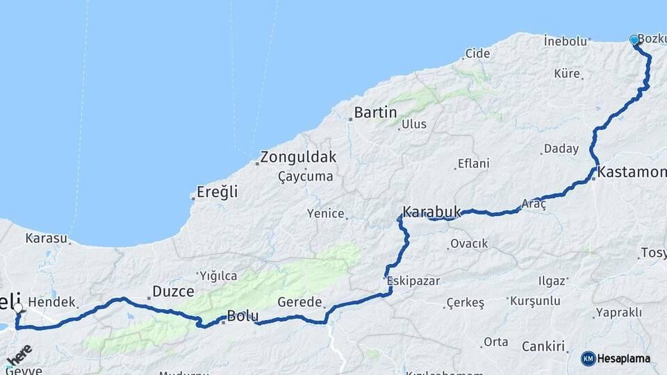 Kastamonu Bozkurt Sakarya Arası Kaç Km - Yol Haritası