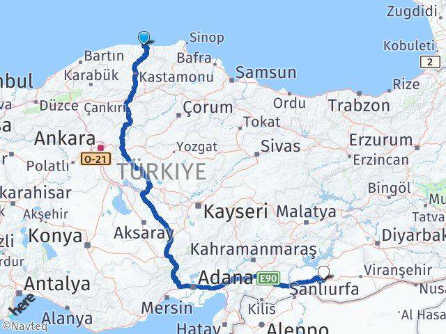Kastamonu Bozkurt Şanlıurfa Arası Kaç Km - Yol Haritası